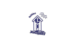 Bathrooms at Pebbles logo, cartoon house with sunshining